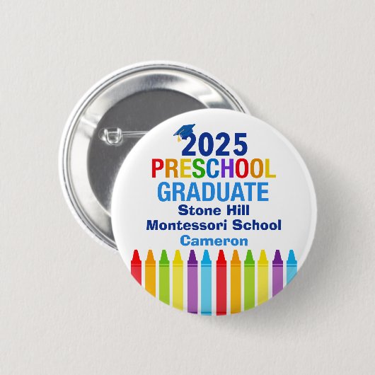 Schattige 2025 Preschool Afstuderen Custom Name La Ronde Button 5,7 Cm (Voorkant /achterkant)