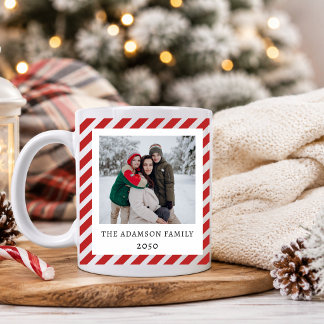 Schattige 2-foto-collage Kerst Rode Strepen Custom Koffiemok