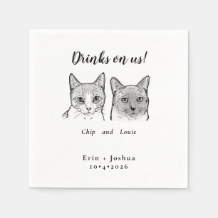 Schattige 2 Katten Gezicht Pet Cheers Drinken op A Servet