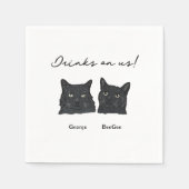 Schattige 2 zwarte katten Drinken op ons huwelijk Servet (Voorkant)