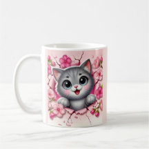 Schattige 3D Cat gluren door bloemenwandontwerp