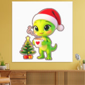 **Schattige 3D groene alien in kerstmuts met warme Canvas Afdruk (Insitu (Woonkamer))