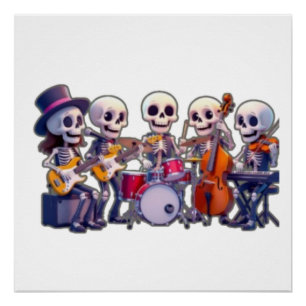 Schattige 3D Skelet Muziekband – Aardige Cartoon C Perfect Poster