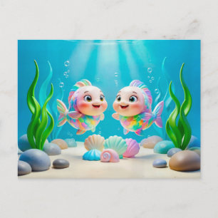 Schattige 3D Vissen Zodiac Vissen Briefkaart