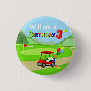 Schattige 3e verjaardag rode golfkar voor jongens ronde button 3,2 cm