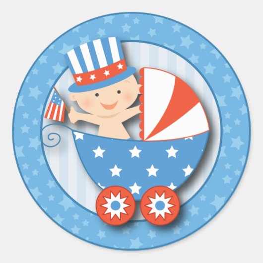 Schattige 4 juli Patriottisch Baby Boy Baby shower Ronde Sticker (Voorkant)