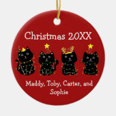 Schattige 4 Kat Kerstverlichting Aangepaste namen Keramisch Ornament (Voorkant)