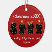 Schattige 4 Kat Kerstverlichting Aangepaste namen Keramisch Ornament (Links)