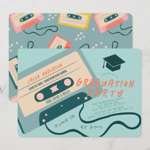 Schattige 80's Blue Cassettebandje Music Afstudere Kaart