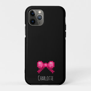 Schattige 8 bit Roze Bow Stropdas Lint Naam Gamer  iPhone 11 Pro Hoesje