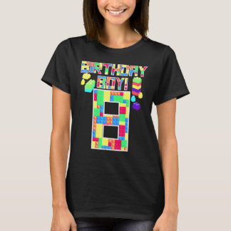 Schattige 8e verjaardag 8 jaar oude blokbouwende j t-shirt