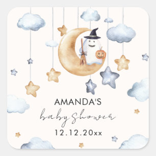 Schattige A Little Boo Moon Stars Baby shower Vierkante Sticker