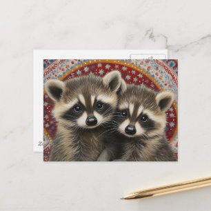Schattige Aandoenlijke Baby Wasberen Boho Briefkaart