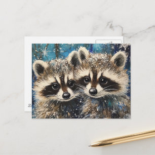 Schattige Aandoenlijke Baby Wasberen Winter AI Sch Briefkaart