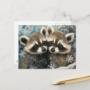 Schattige Aandoenlijke Baby Wasberen Winter Sneeuw Briefkaart