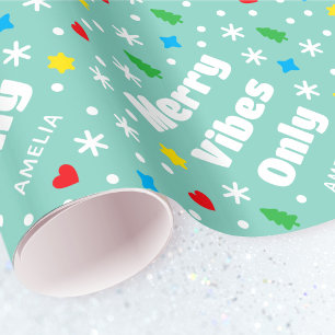 Schattige Aangepaste Naam Vakantie Retro Groen Ker Cadeaupapier