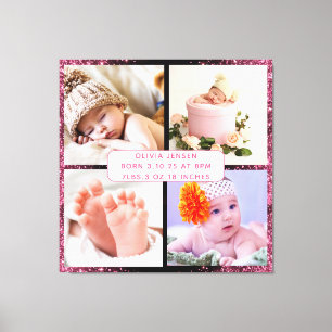 Schattige aangepaste pasgeboren babymeisje geboort canvas afdruk