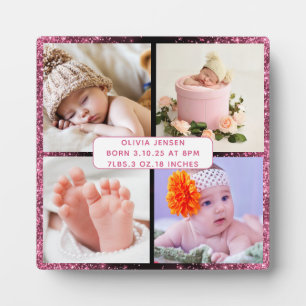 Schattige aangepaste pasgeboren babymeisje geboort fotoplaat