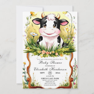 Schattige Aangepaste Waterverf Koe Baby shower Kaart