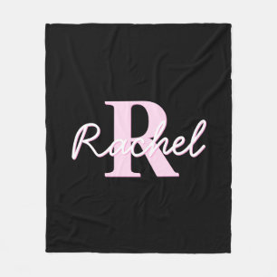 Schattige aanpasbare monogram Lichtroze & Zwart Fleece Deken