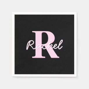 Schattige aanpasbare monogram Lichtroze & Zwart Servet