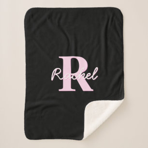 Schattige aanpasbare monogram Lichtroze & Zwart Sherpa Deken