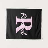 Schattige aanpasbare monogram | Lichtroze & Zwart Wandkleed (Voorkant (horizontaal))
