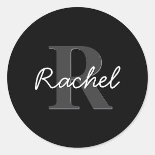 Schattige aanpasbare monogram Zwart & Grijs Ronde Sticker