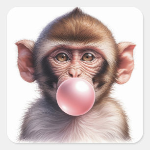 Schattige Aap Blowing Bubbles Bubble Gum Vierkante Sticker
