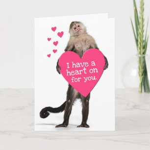 Schattige Aap Heeft "Hart Op"- Valentijnsdag Feestdagen Kaart