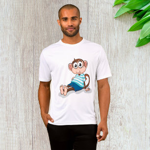 Schattige aap in blauw gestreept shirt en korte br