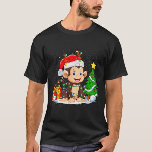 Schattige aap Kerstman Kerstboom Lichtjes Xmas Pyj T-shirt