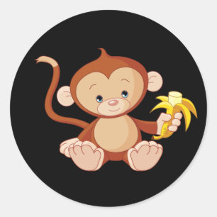 schattige aap met banaan ronde sticker