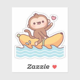 Schattige aap rijdt op bananenboot sticker
