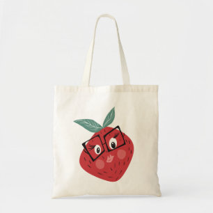 Schattige aardbei cartoon handgetekende bibliothee tote bag