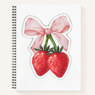Schattige aardbei roze lint strik Aesthetische spi Notitieboek