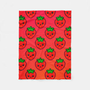 Schattige aardbeienpatroon met lachende gezichten fleece deken