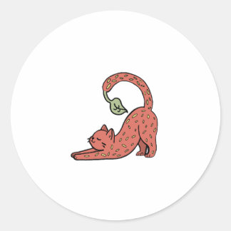 Schattige aardbeikat 🐈🍓 ronde sticker