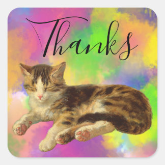 Schattige Aardige Kittige Kat Dank Je Abstract Reg Vierkante Sticker