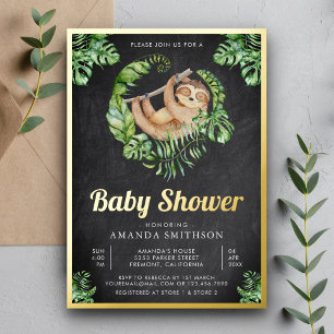 Schattige Aardige Luiaard Schoolbord Baby Shower G Folie Uitnodiging