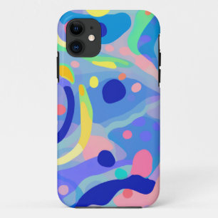 Schattige Abstract Blauw Pastel Neon Herhalingspat iPhone 11 Hoesje