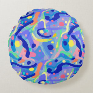 Schattige Abstract Blauw Pastel Neon Herhalingspat Rond Kussen
