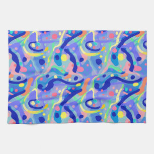 Schattige Abstract Blauw Pastel Neon Herhalingspat Theedoek