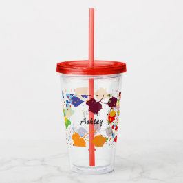 Schattige Abstracte Verfspat Naam  Acryl Drinkbeker