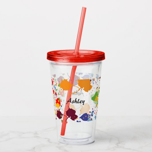 Schattige Abstracte Verfspat Naam  Acryl Drinkbeker (Achterkant)