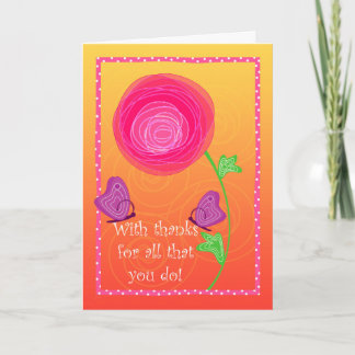 Schattige Admin Pro Flowers Vlinders Roze Sinaasap Bedankkaart