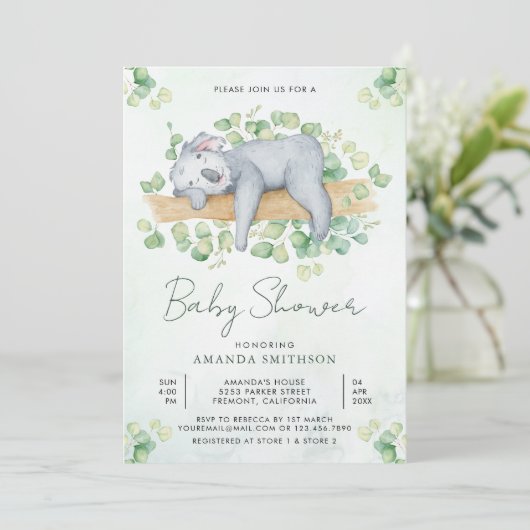 Schattige Adorable Slaande Koala Beer Baby Shower Kaart (Staand voorkant)