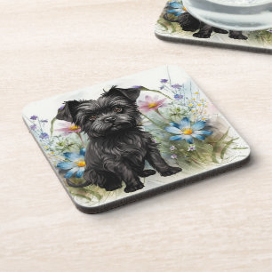 Schattige Affenpinscher-hond in een veld met wilde Bier Onderzetter