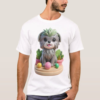 Schattige Affenpinscher Succulent | 3D Grijze Aap- T-shirt