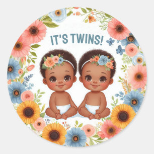 Schattige Afrikaans Twin Boys Baby shower Waterver Ronde Sticker